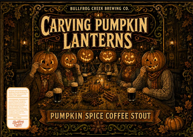 Carving Pumpkin Lanterns label artwork, Coffee Stout