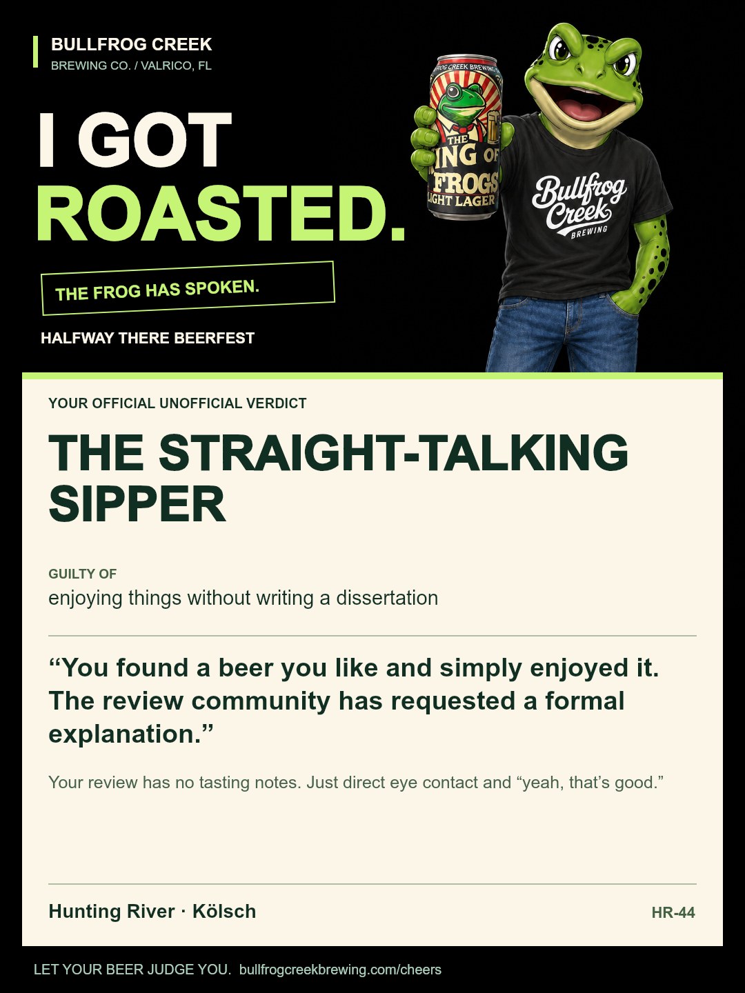The Straight-Talking Sipper. Guilty of enjoying things without writing a dissertation. You found a beer you like and simply enjoyed it. The review community has requested a formal explanation. Your review has no tasting notes. Just direct eye contact and “yeah, that’s good.”