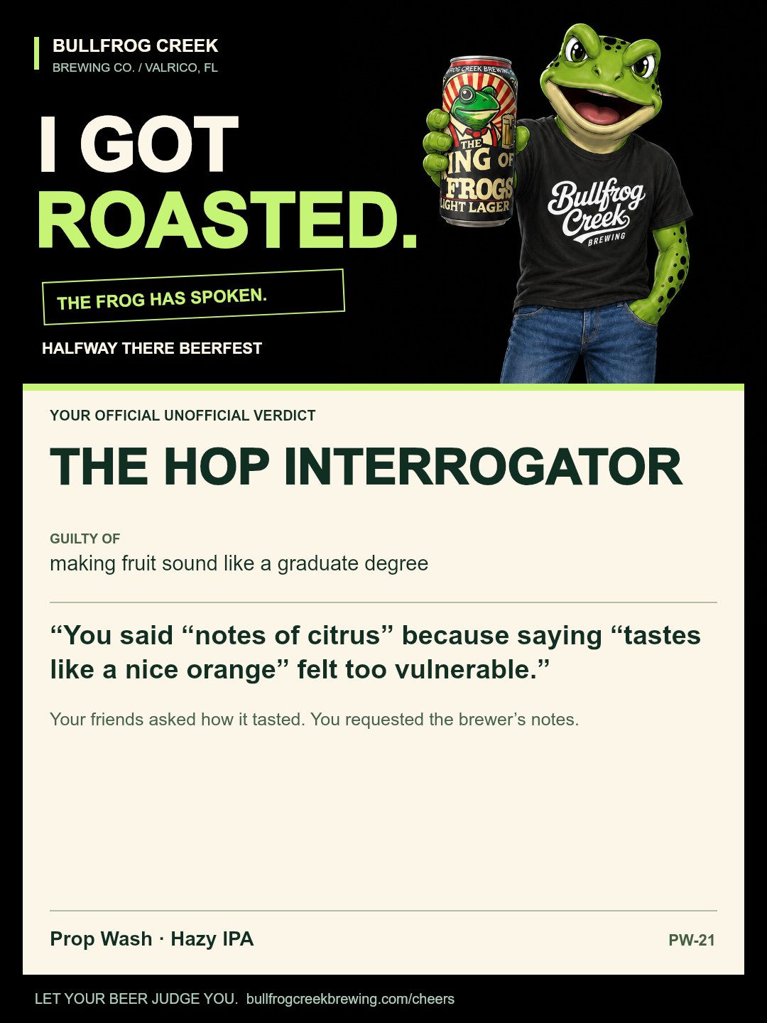 The Hop Interrogator. Guilty of making fruit sound like a graduate degree. You said “notes of citrus” because saying “tastes like a nice orange” felt too vulnerable. Your friends asked how it tasted. You requested the brewer’s notes.