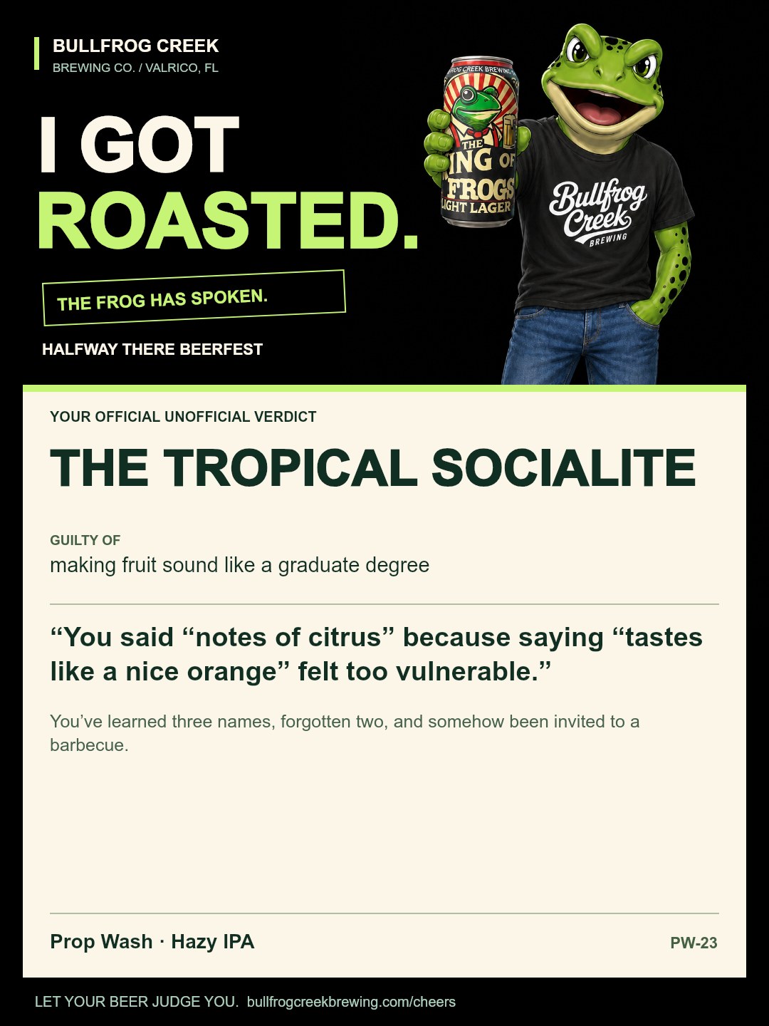 The Tropical Socialite. Guilty of making fruit sound like a graduate degree. You said “notes of citrus” because saying “tastes like a nice orange” felt too vulnerable. You’ve learned three names, forgotten two, and somehow been invited to a barbecue.