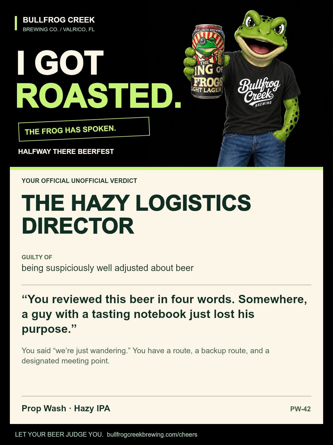 The Hazy Logistics Director. Guilty of being suspiciously well adjusted about beer. You reviewed this beer in four words. Somewhere, a guy with a tasting notebook just lost his purpose. You said “we’re just wandering.” You have a route, a backup route, and a designated meeting point.